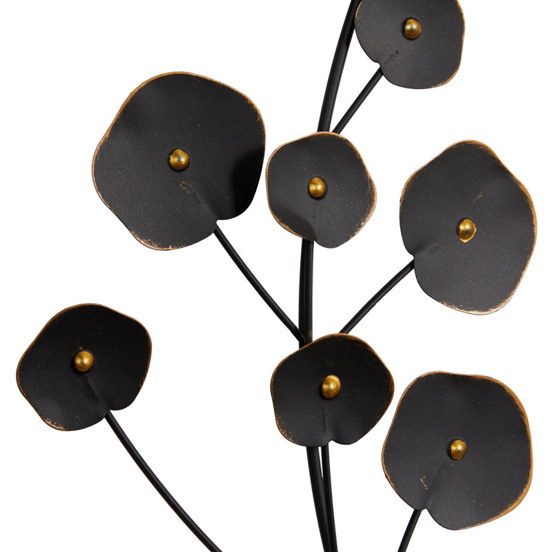 Red Barrel Studio® Metal Floral Black Wall Decor with Black Frame Set